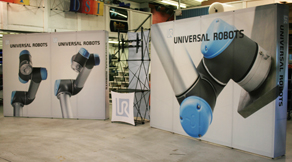 Universal Robots Vinyl Graphic Helix Pop up Display with Monitor Tower